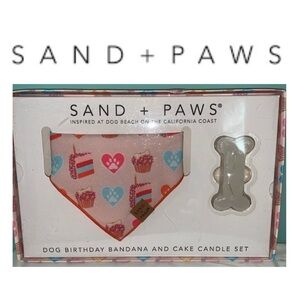 🌇 HAPPY BIRTHDAY Set from SAND + PAW Dog Bandana & Bone Shaped Candle NIB